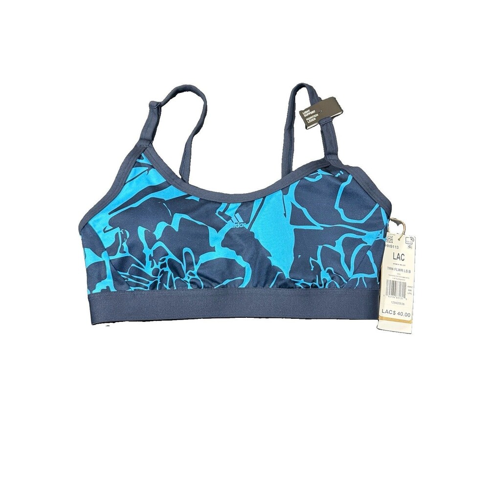 Adidas Women's Light-Support Blue Flower-Print Yoga Sports Bra Size Large NWT